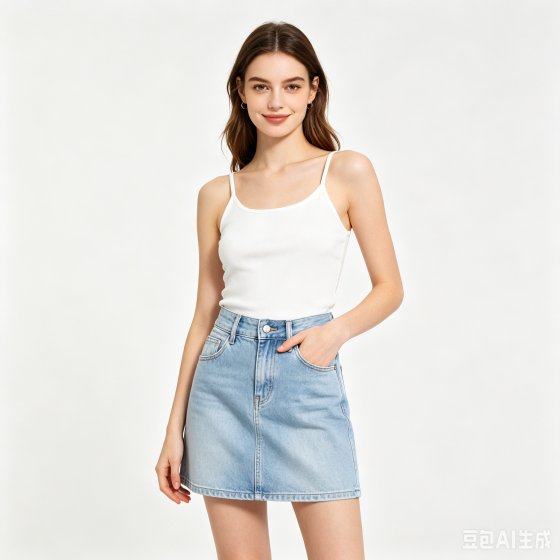 Women's High-Waist Light Wash Denim Mini Skirt